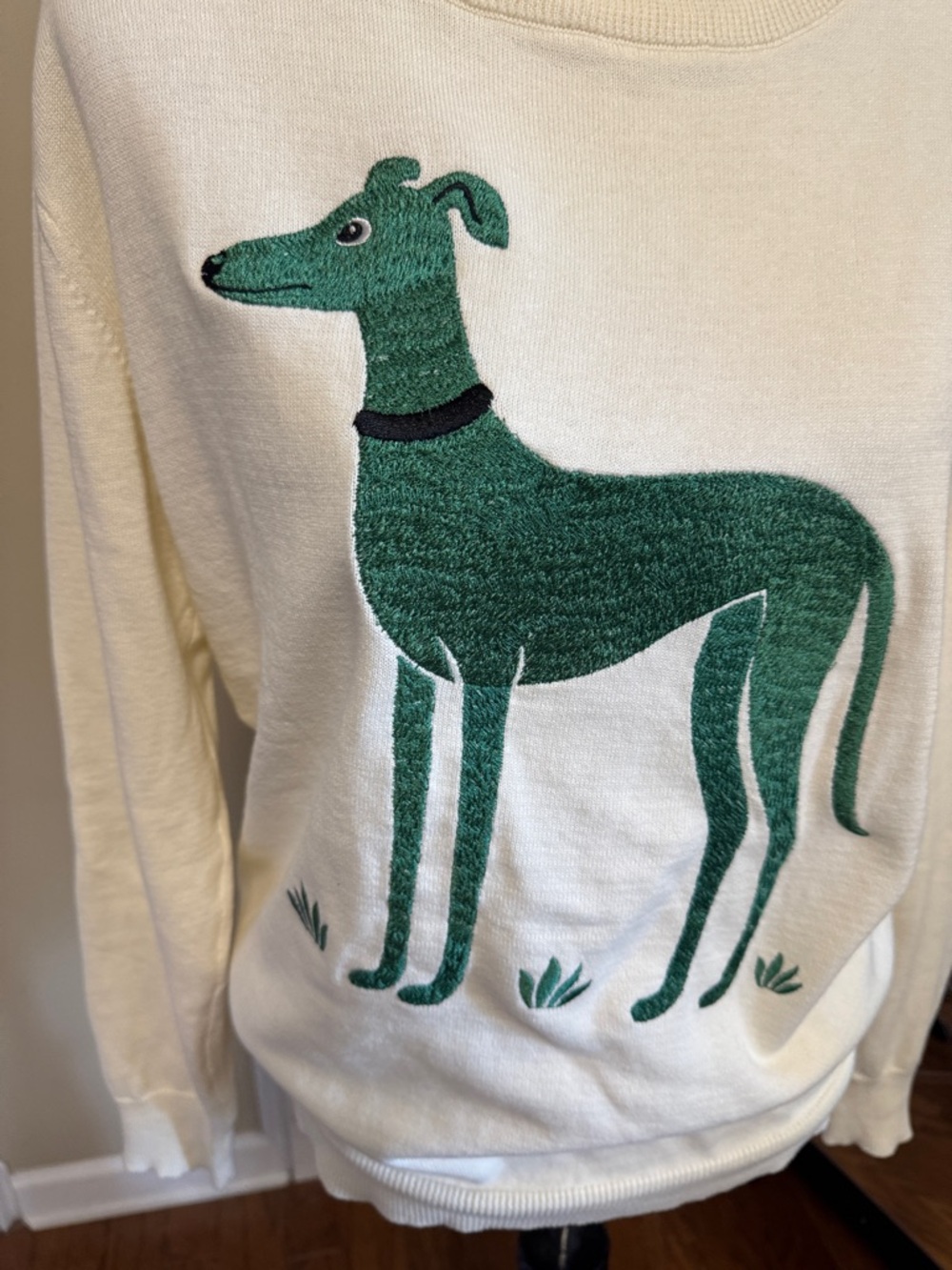 Men’s Apricot Cream Dog Graphic Retro Sweater Green Greyhound Size S pre-owned - Picture 4 of 6